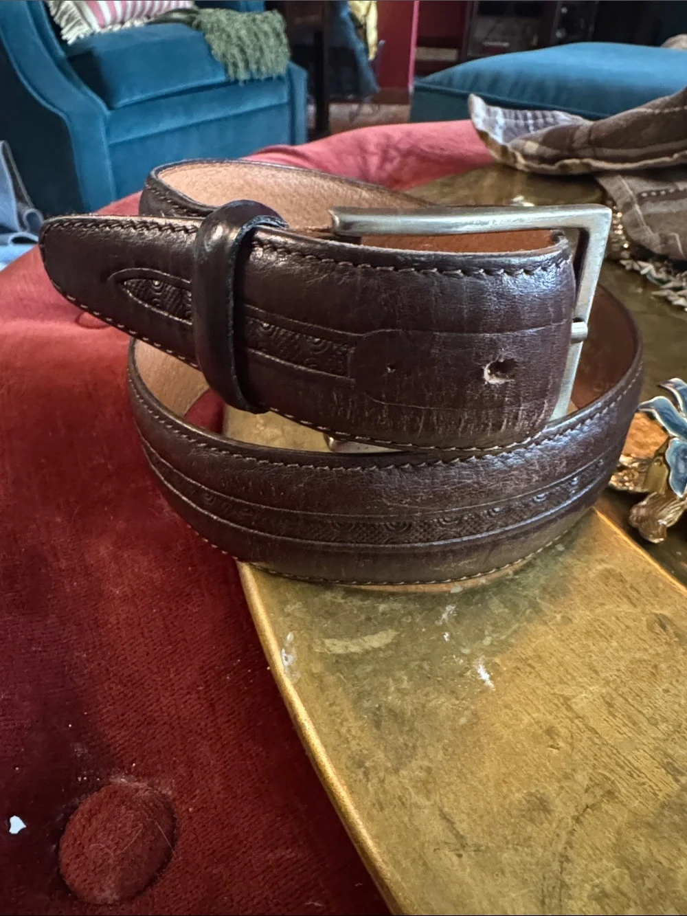 Classic Women's Dark Brown Leather Belt with Silver Buckle
